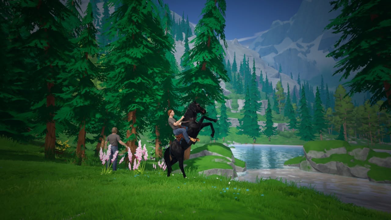 Long Ride prototype forest screenshot with a rider and horse.